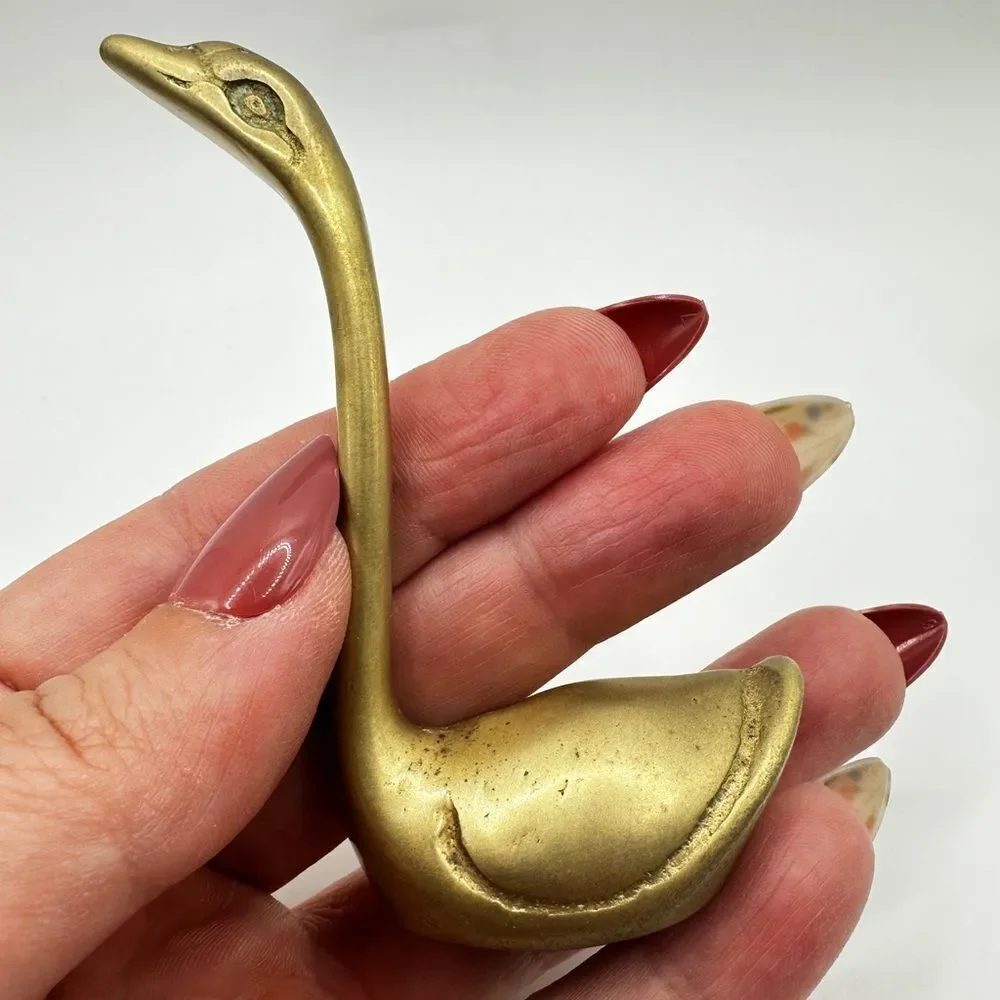 Vintage Mid-Century Mod brass goose ring holder, paper weight,‎ figurine!